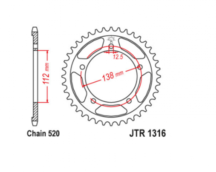 CORONA JT 1316 de acero con 39 dientes